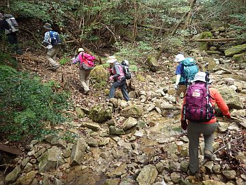 沢を渡って尾根に取り付く 沢を渡って尾根に取り付く